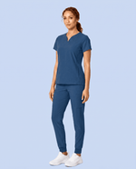 Women's Curved V-neck Top Ocean - Scrubloop