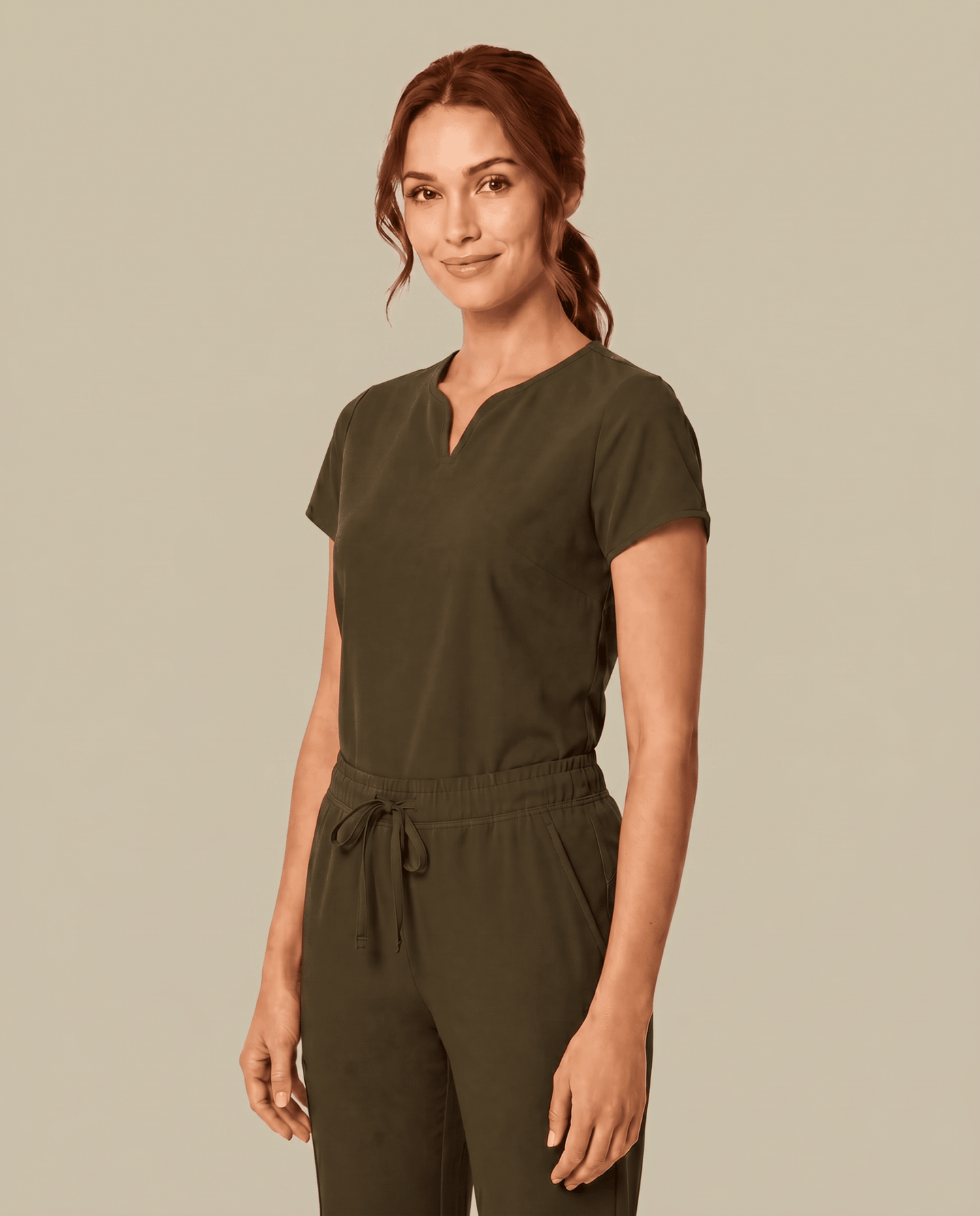Women's Curved V-neck Top Olive - Scrubloop