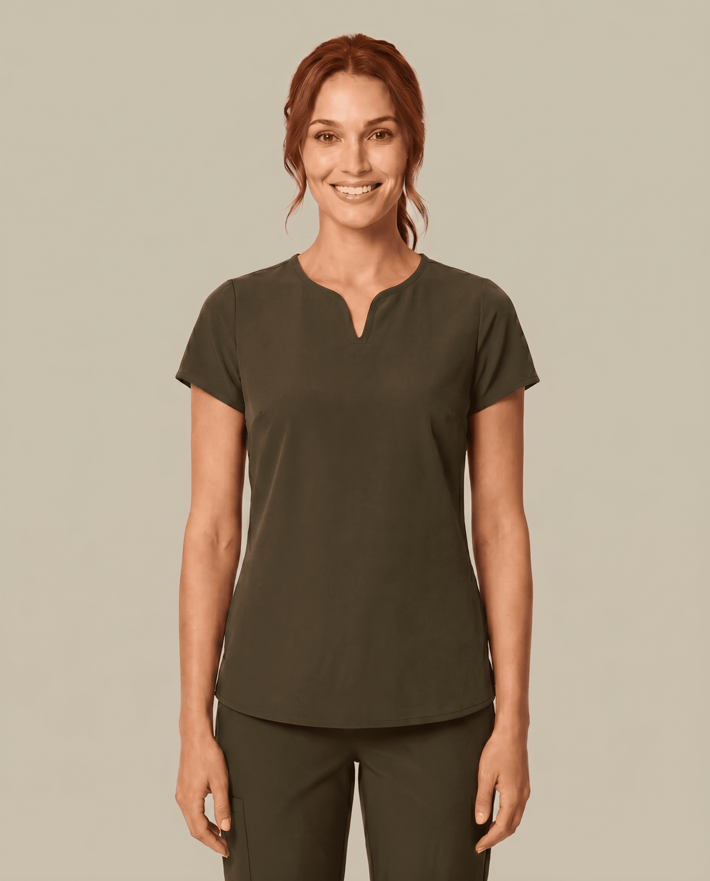 Women's Curved V-neck Top Olive - Scrubloop