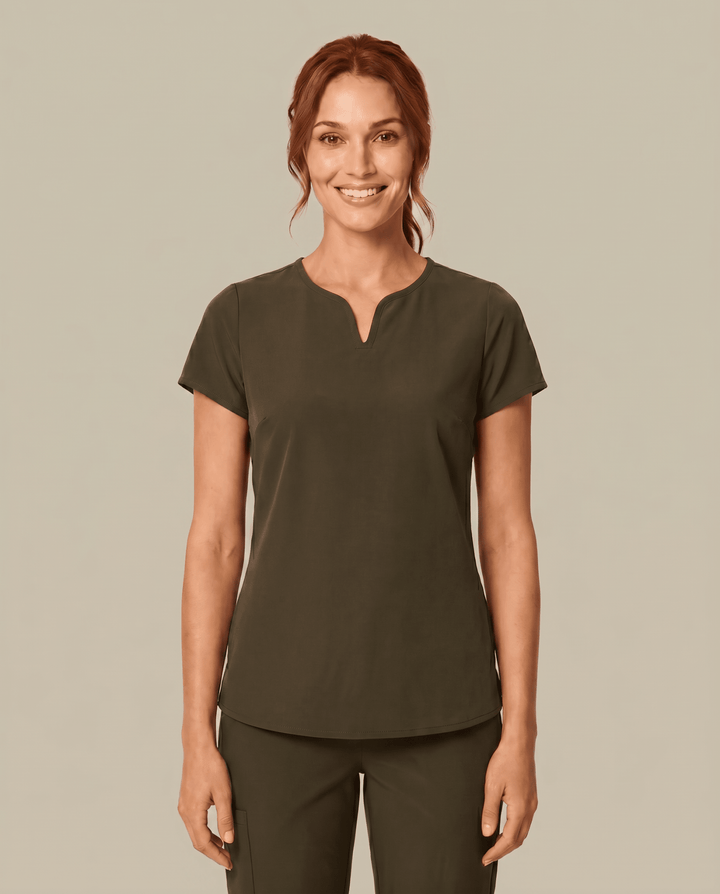 Women's Curved V-neck Top Olive