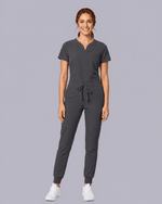 Women's Curved V-neck Top Pewter - Scrubloop