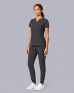 Women's Curved V-neck Top Pewter - Scrubloop