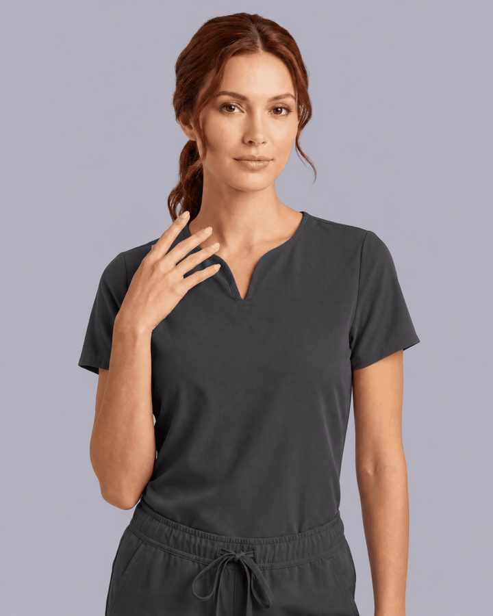 Women's Curved V-neck Top Pewter