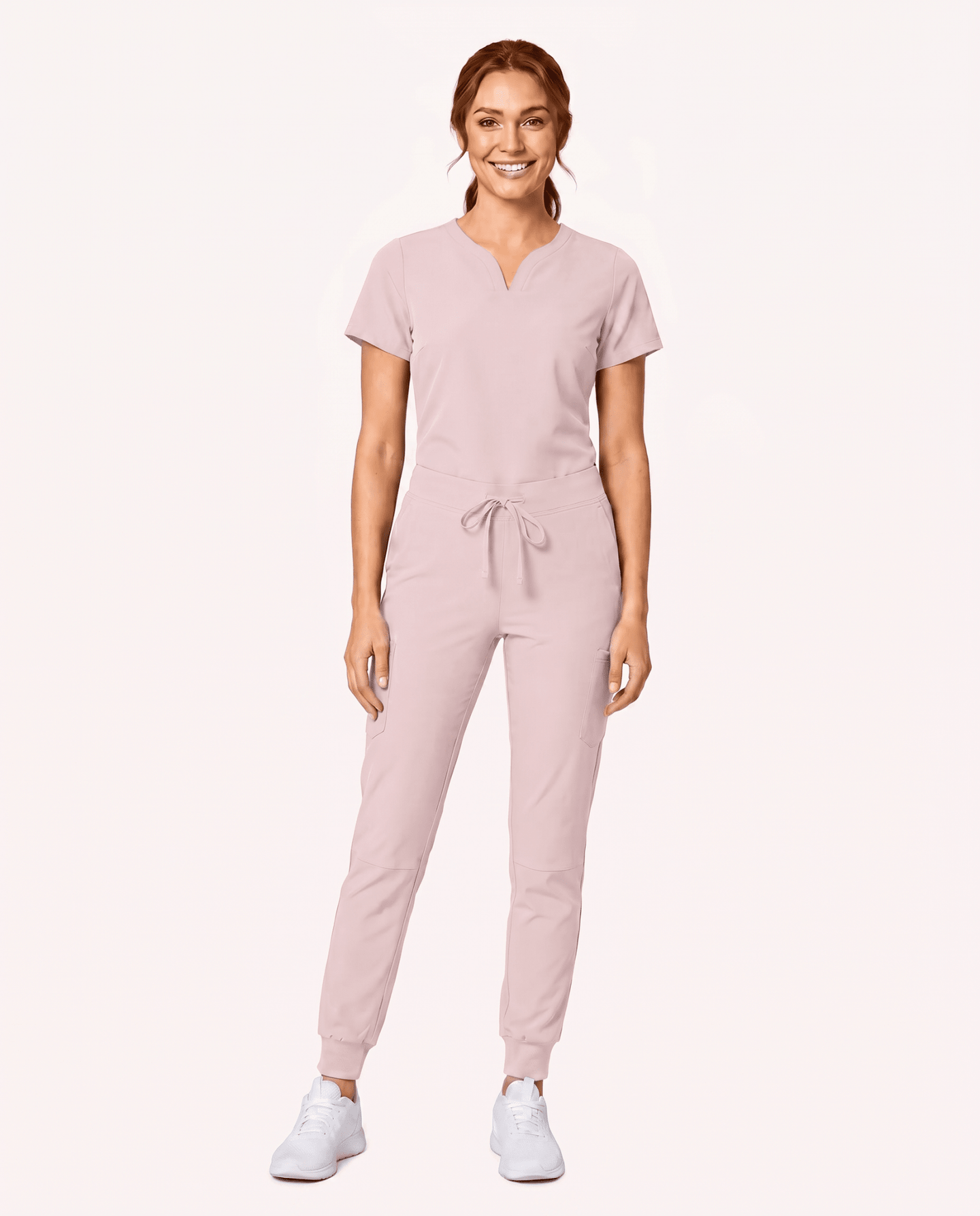 Women's Curved V-neck Top Rose Quartz - Scrubloop