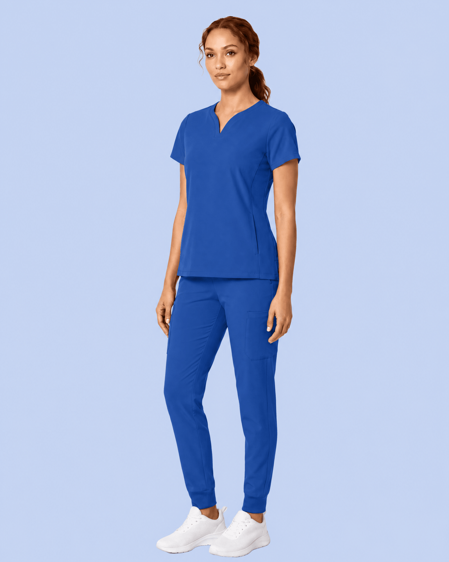 Women's Curved V-neck Top Royal Blue - Scrubloop