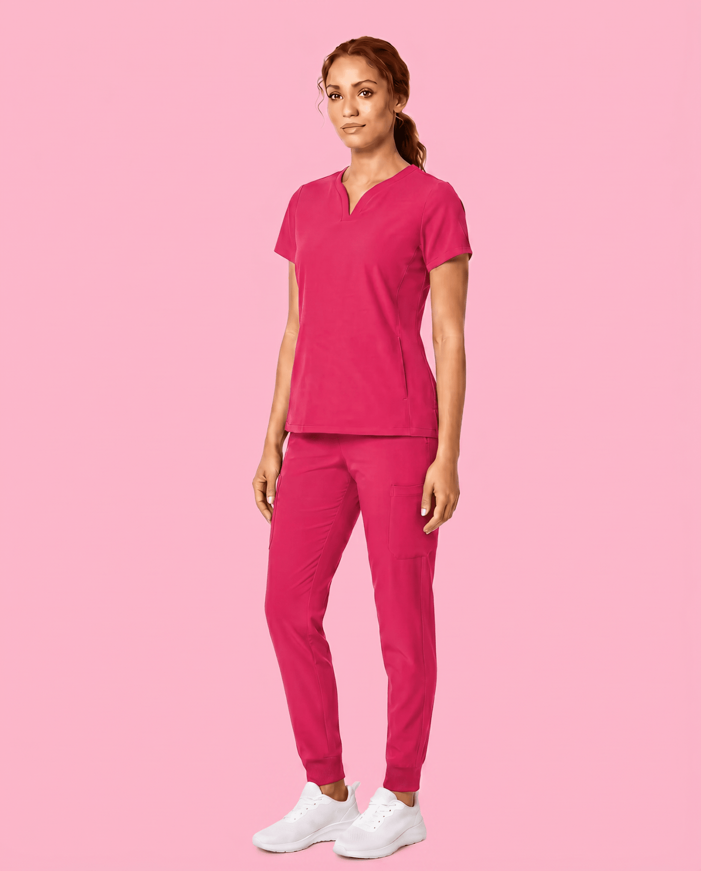 Women's Curved V-neck Top Sangria - Scrubloop