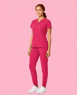 Women's Curved V-neck Top Sangria - Scrubloop