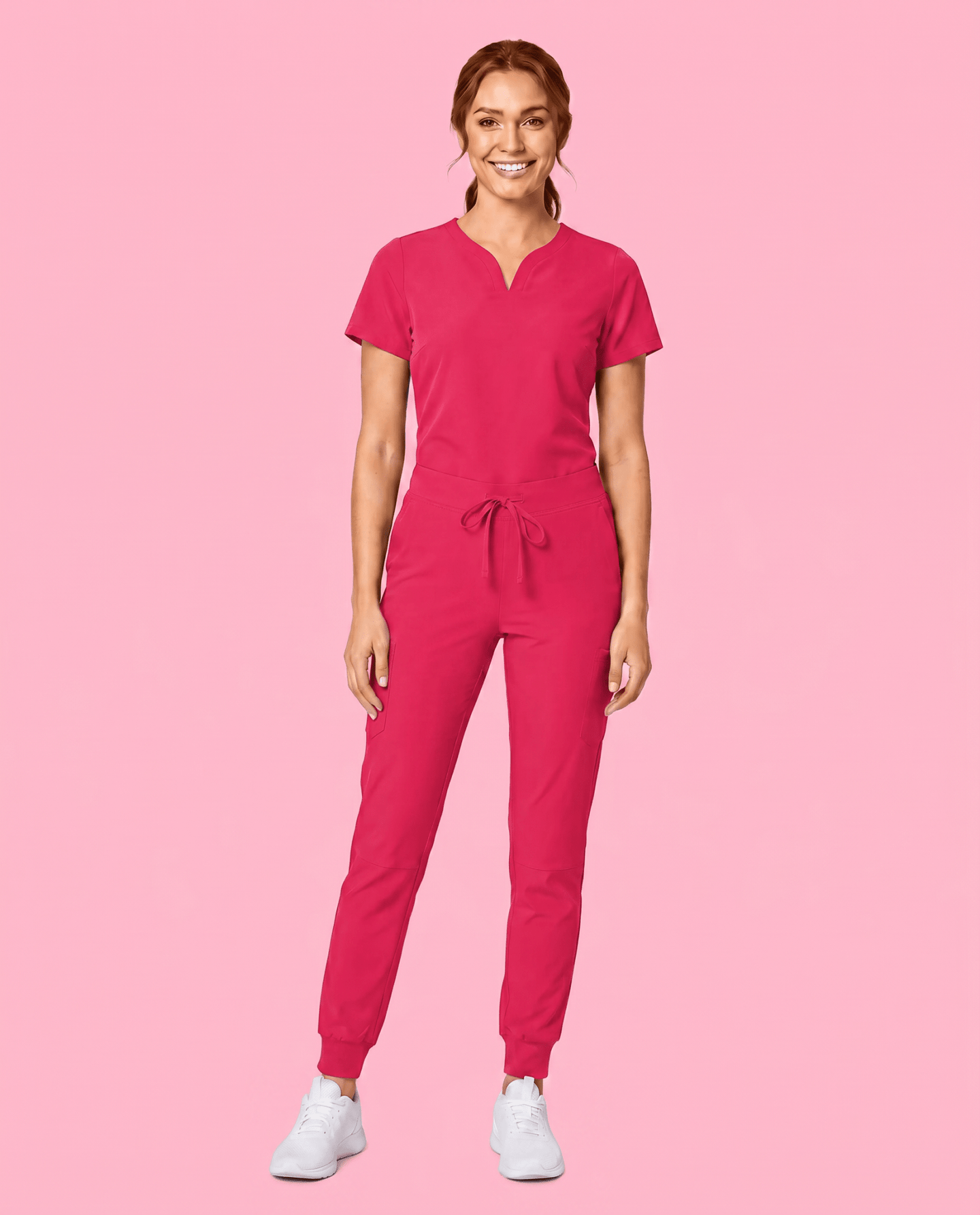 Women's Curved V-neck Top Sangria - Scrubloop