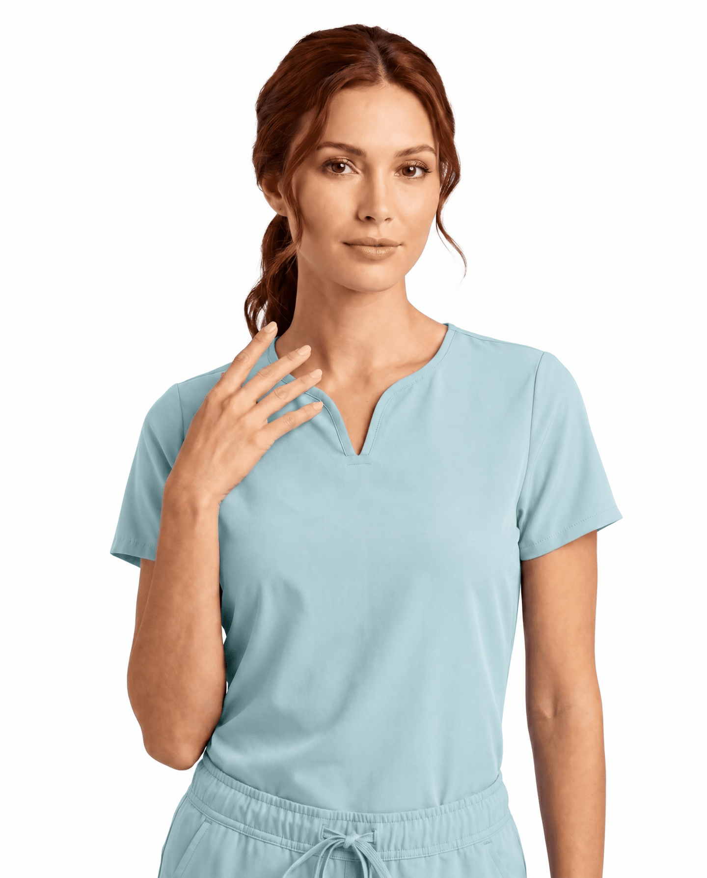 Women's Curved V-neck Top Sky Blue - Scrubloop