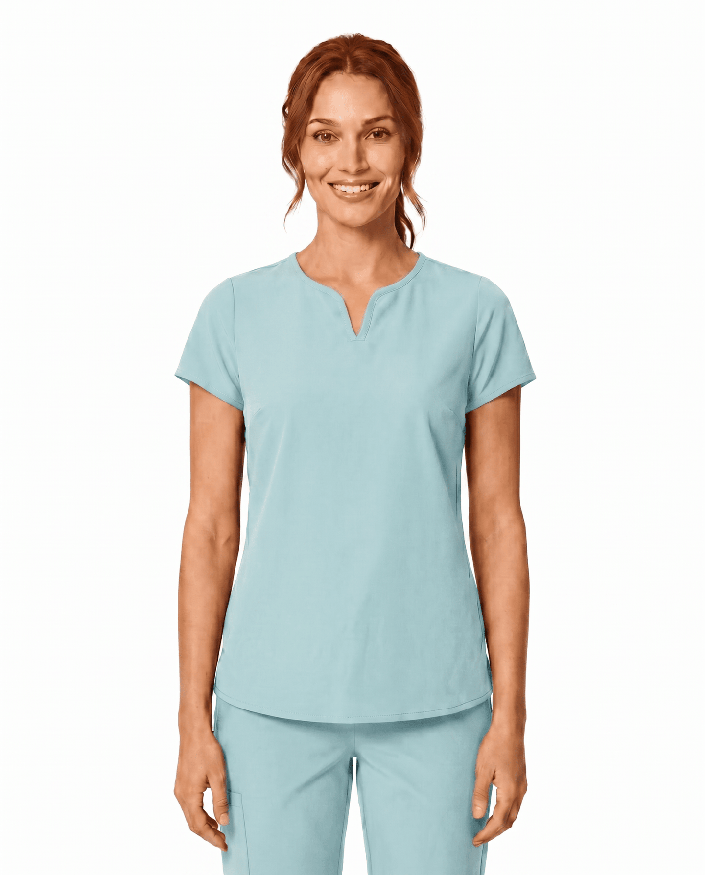 Women's Curved V-neck Top Sky Blue - Scrubloop