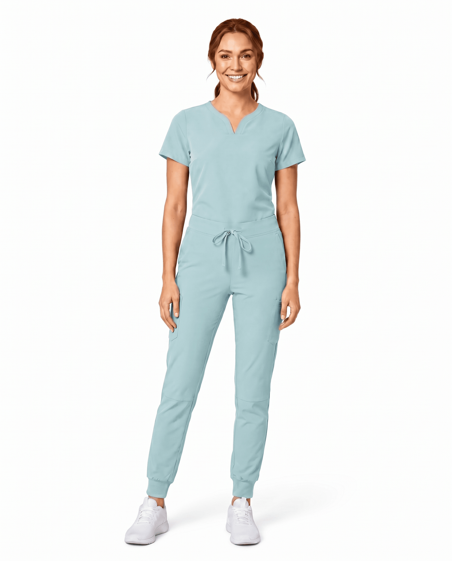 Women's Curved V-neck Top Sky Blue - Scrubloop