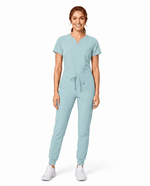 Women's Curved V-neck Top Sky Blue - Scrubloop