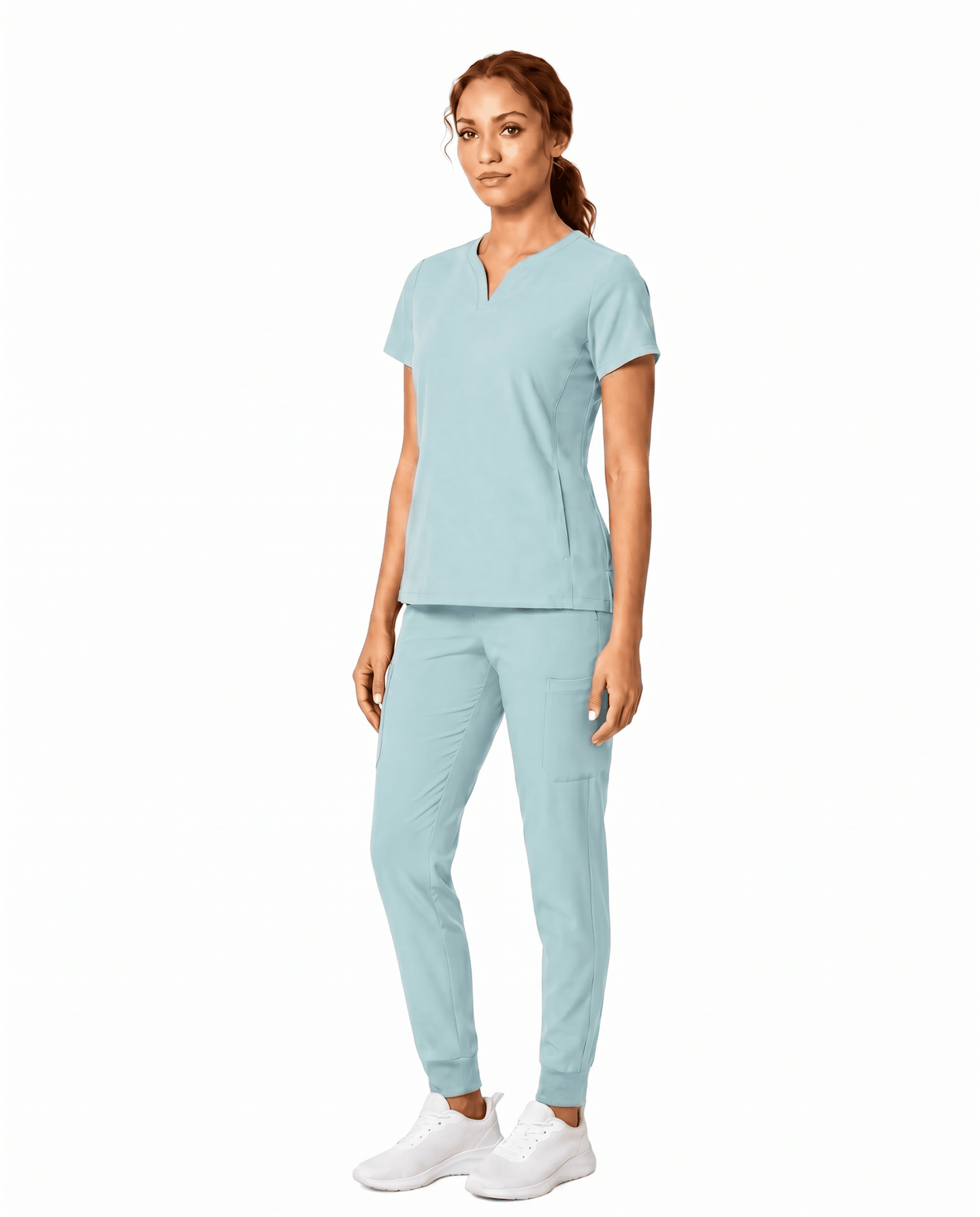 Women's Curved V-neck Top Sky Blue - Scrubloop