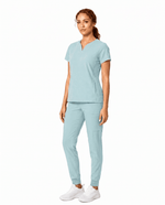 Women's Curved V-neck Top Sky Blue - Scrubloop