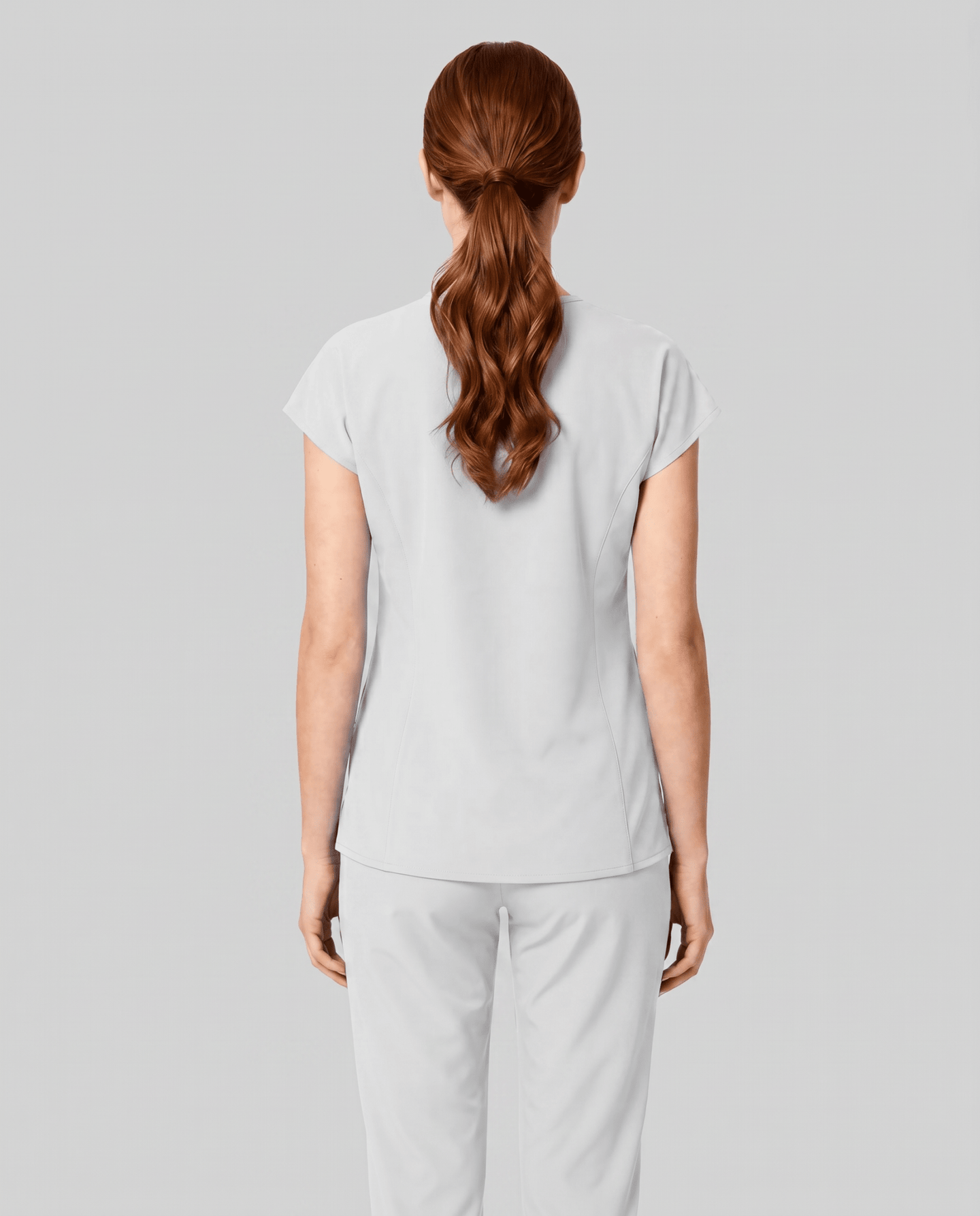 Women's Curved V-neck Top White - Scrubloop