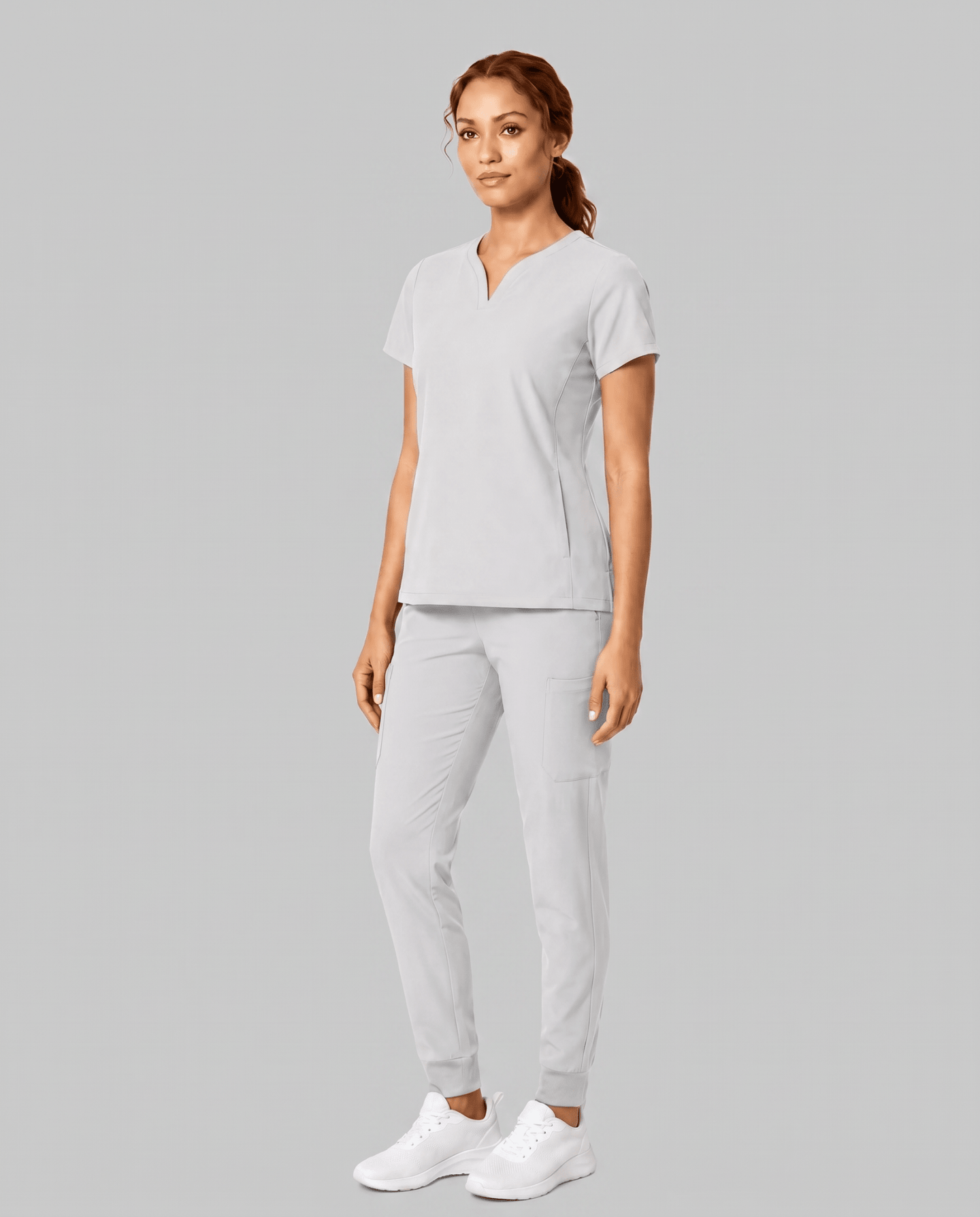 Women's Curved V-neck Top White - Scrubloop