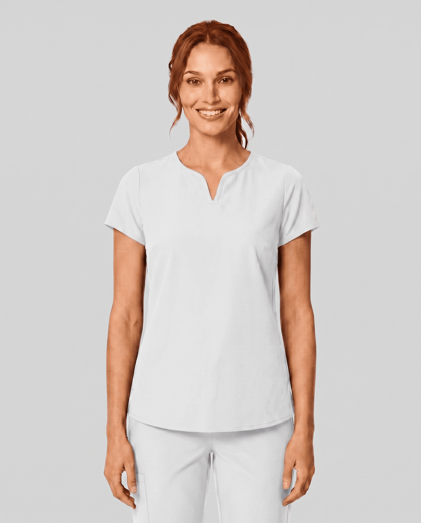 Women's Curved V-neck Top White - Scrubloop