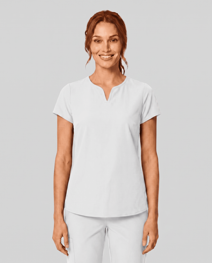Women's Curved V-neck Top White