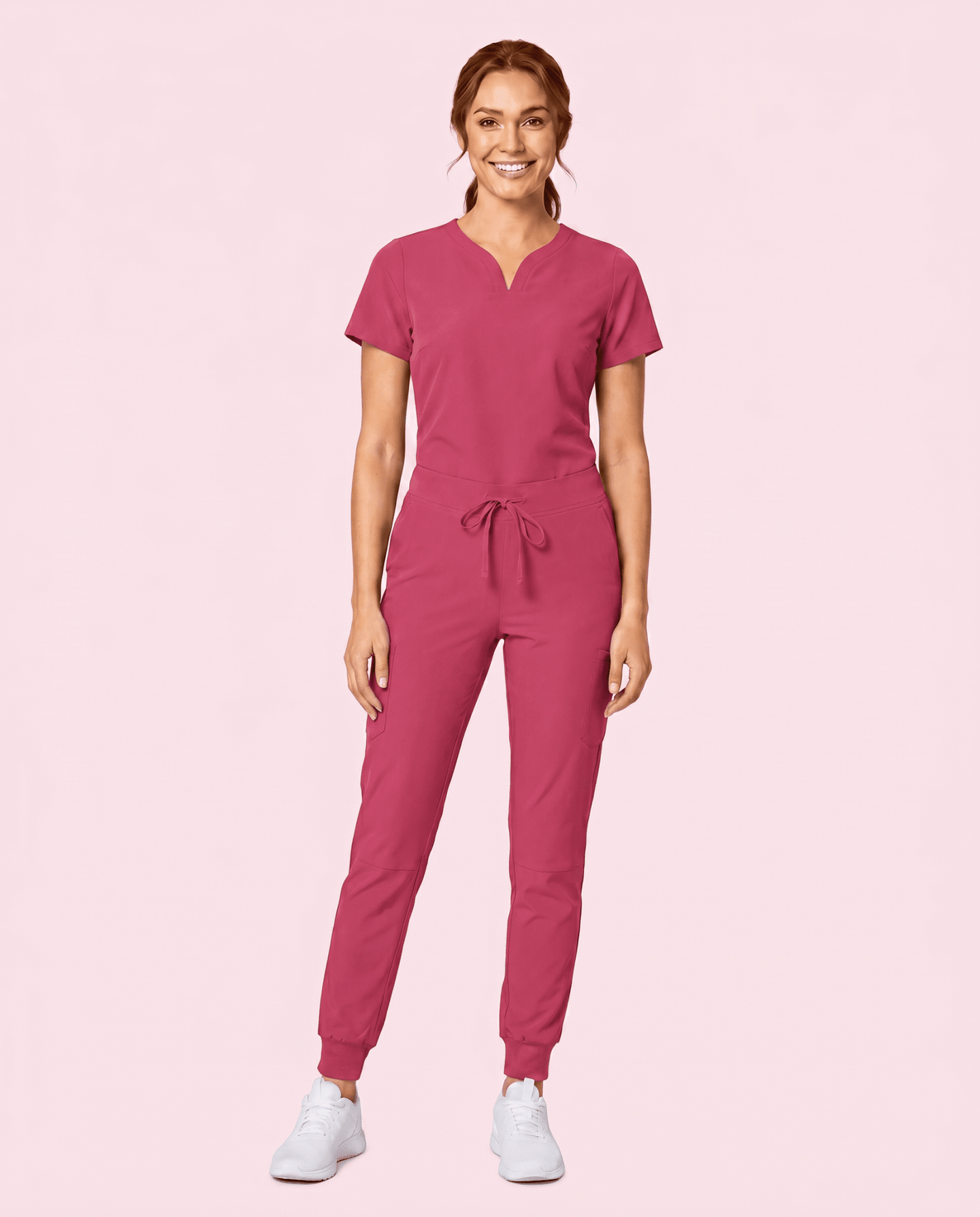 Women's Curved V-neck Top Wild Berry - Scrubloop