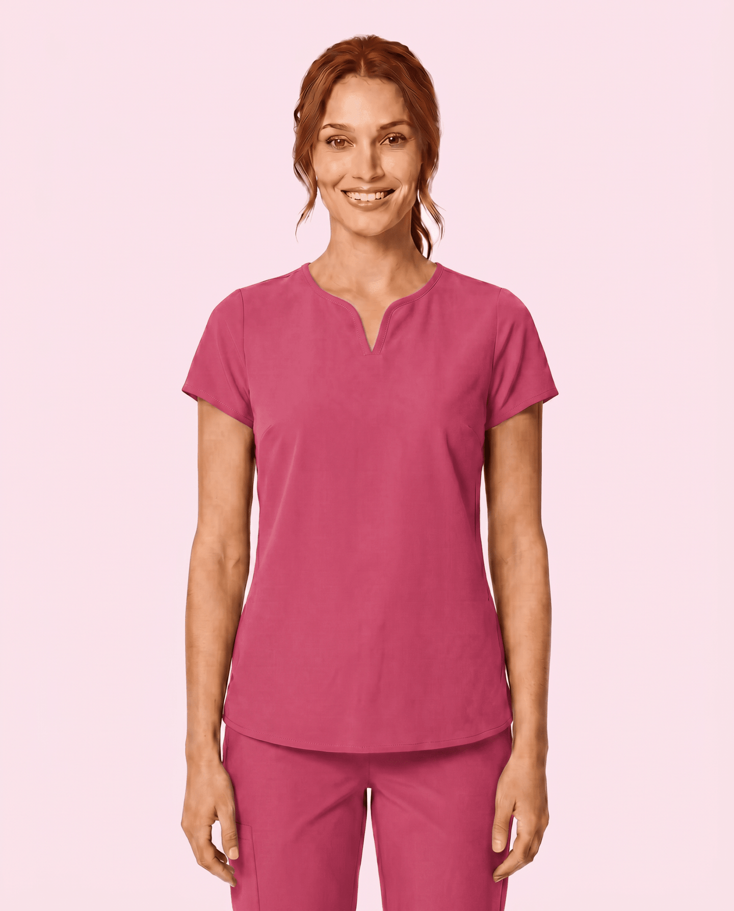 Women's Curved V-neck Top Wild Berry - Scrubloop