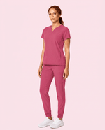 Women's Curved V-neck Top Wild Berry - Scrubloop