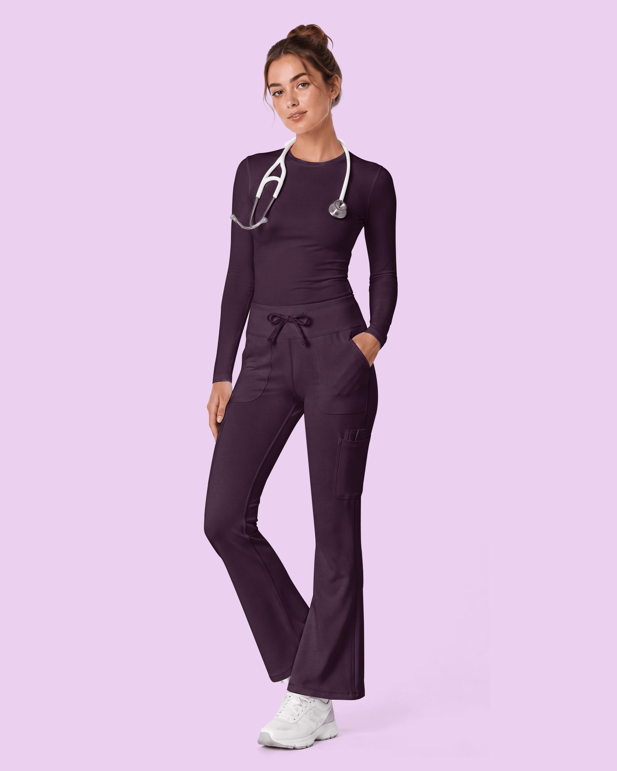 Women's High-Rise Flare Scrub Legging Deep Eggplant - Scrubloop