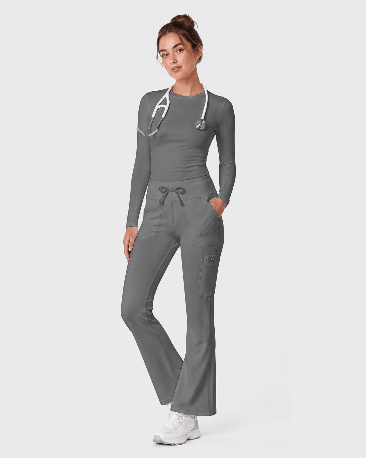 Women's High-Rise Flare Scrub Legging Heather Gray - Scrubloop