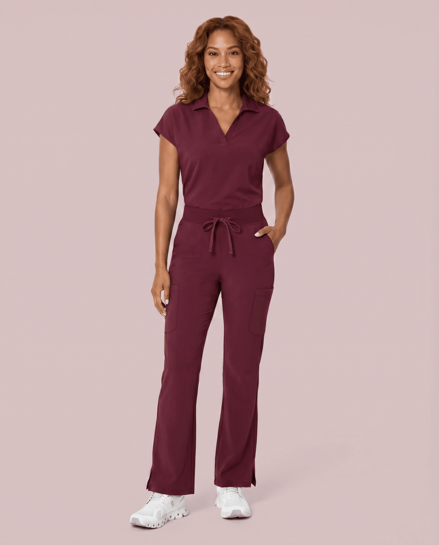 Women's High Waisted Cargo Pant Burgundy - Scrubloop