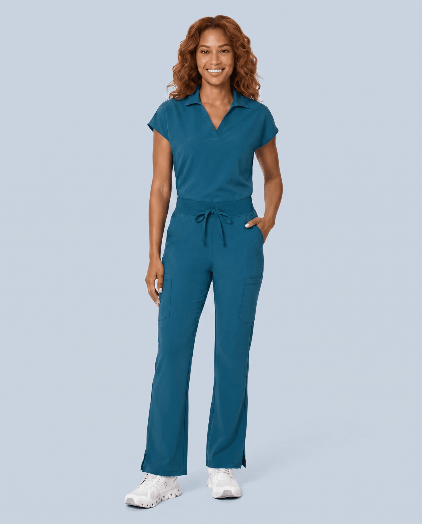 Women's High Waisted Cargo Pant Caribbean Blue - Scrubloop