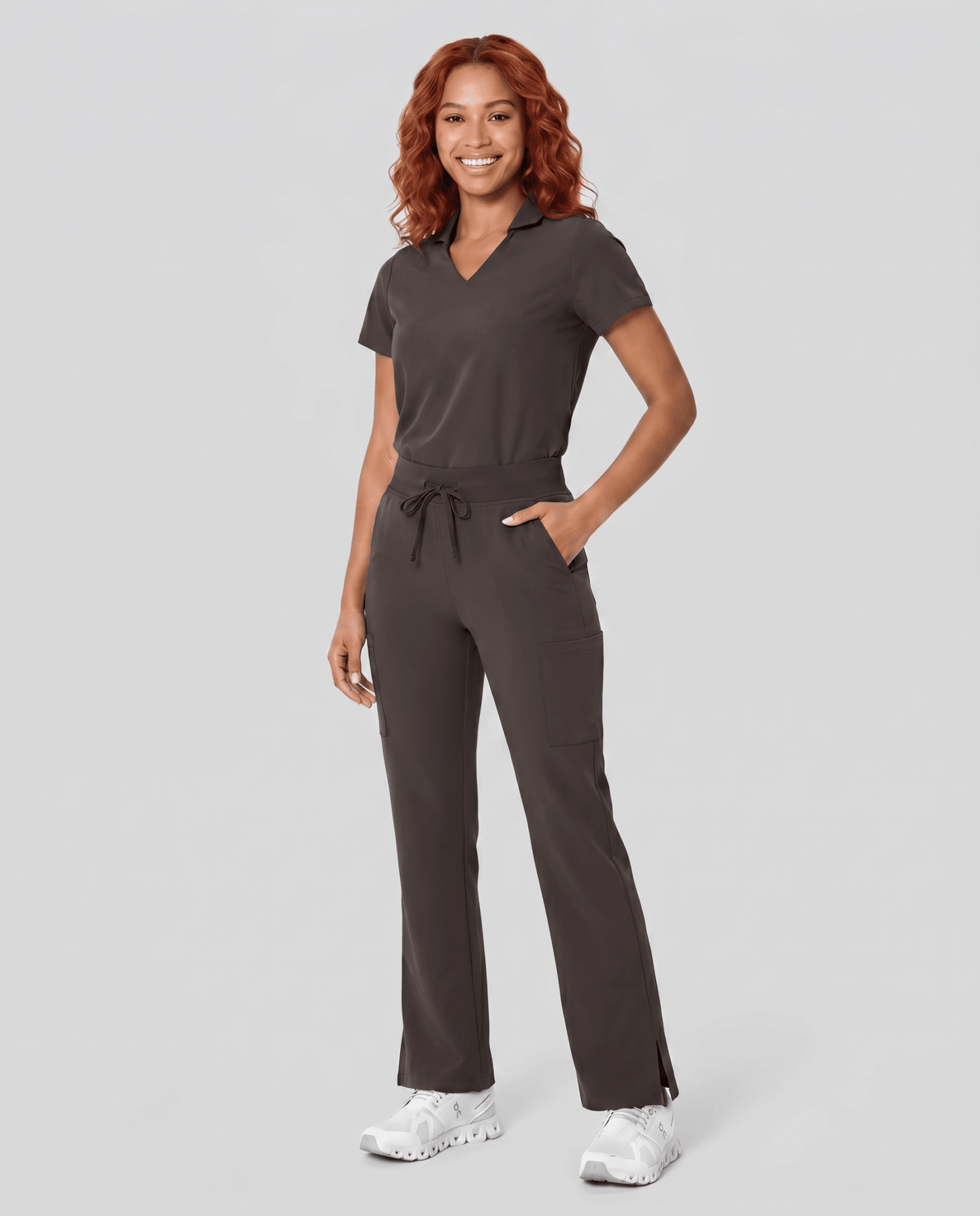 Women's High Waisted Cargo Pant Charcoal - Scrubloop