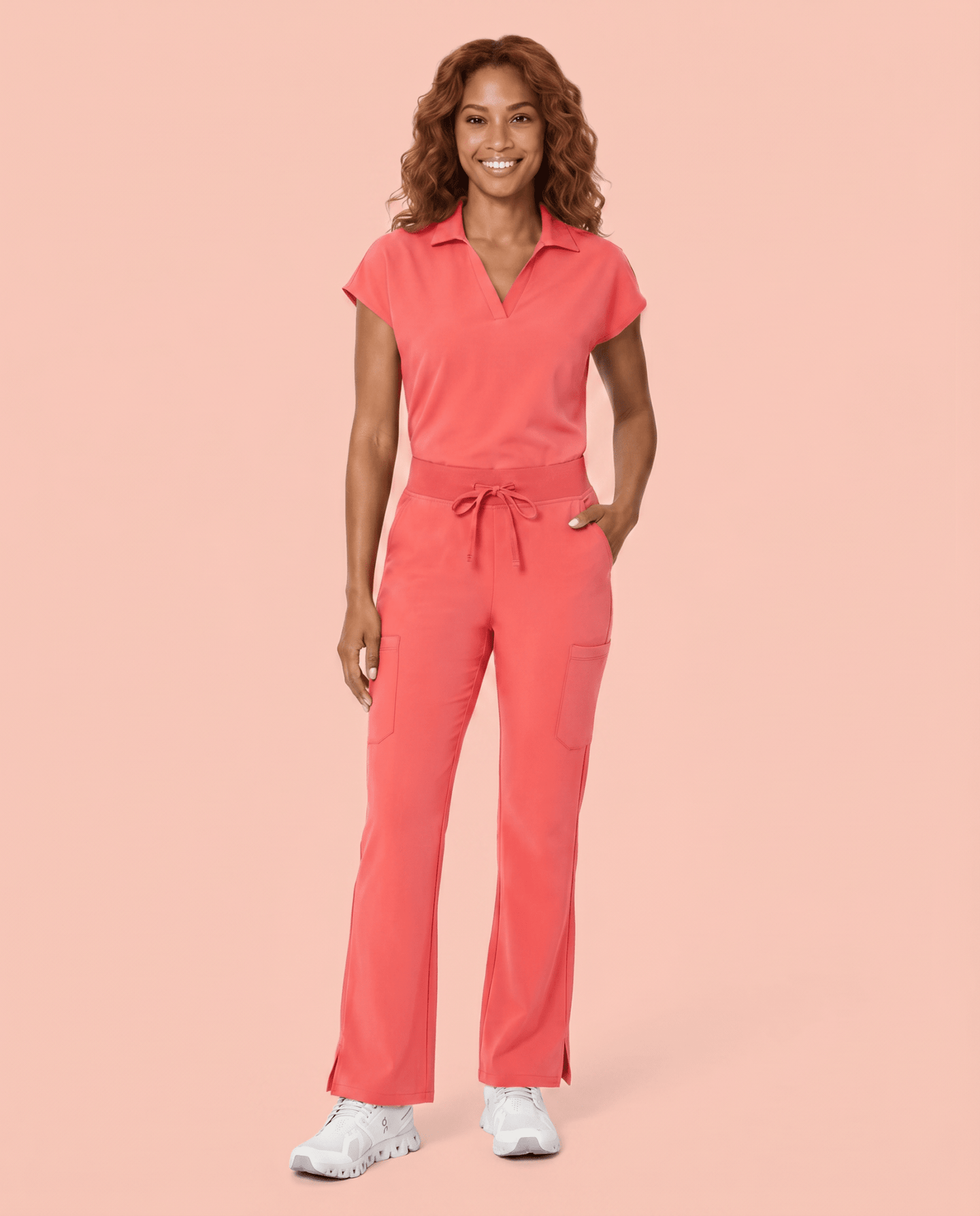 Women's High Waisted Cargo Pant Coral - Scrubloop