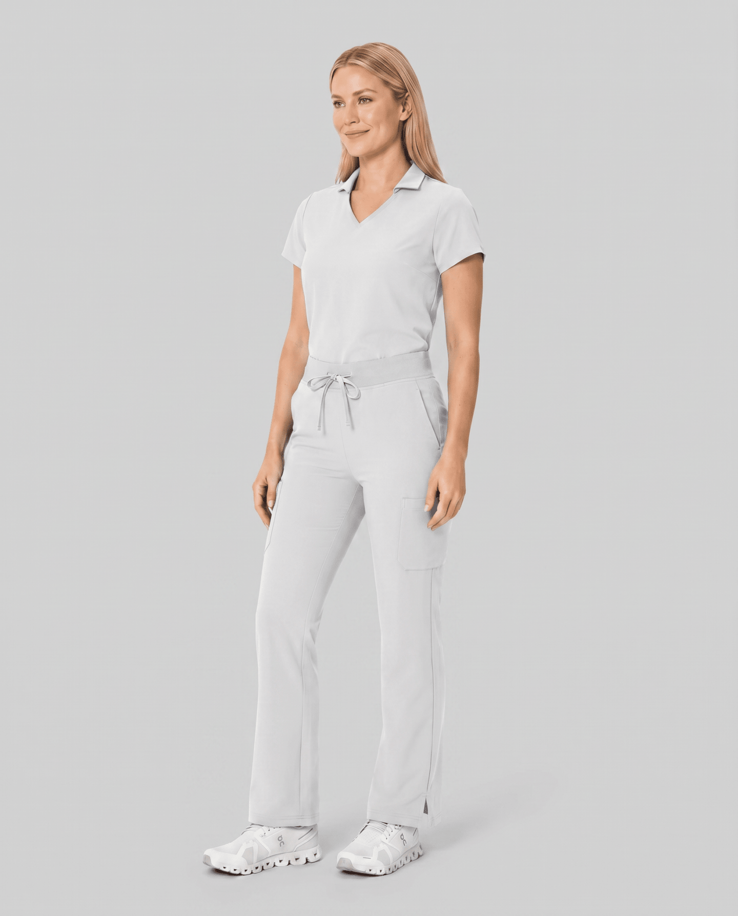 Women's High Waisted Cargo Pant White - Scrubloop