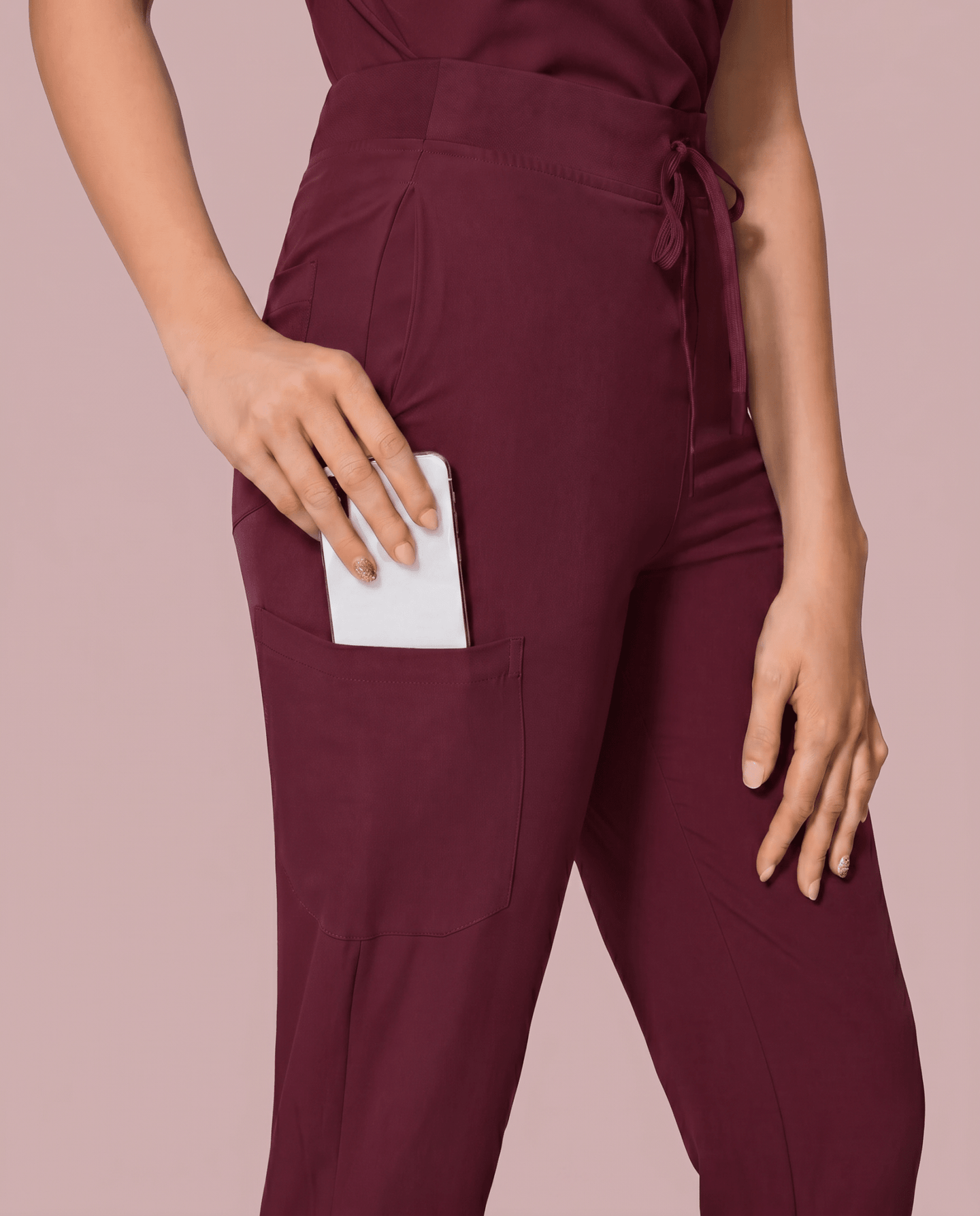Women's High Waisted Jogger Pant Burgundy - Scrubloop