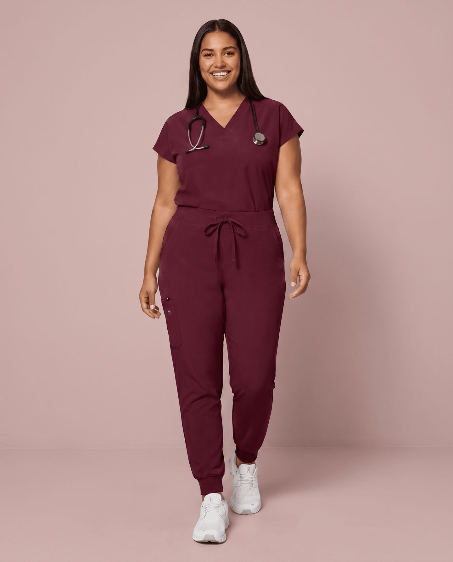Women's High Waisted Jogger Pant Burgundy - Scrubloop