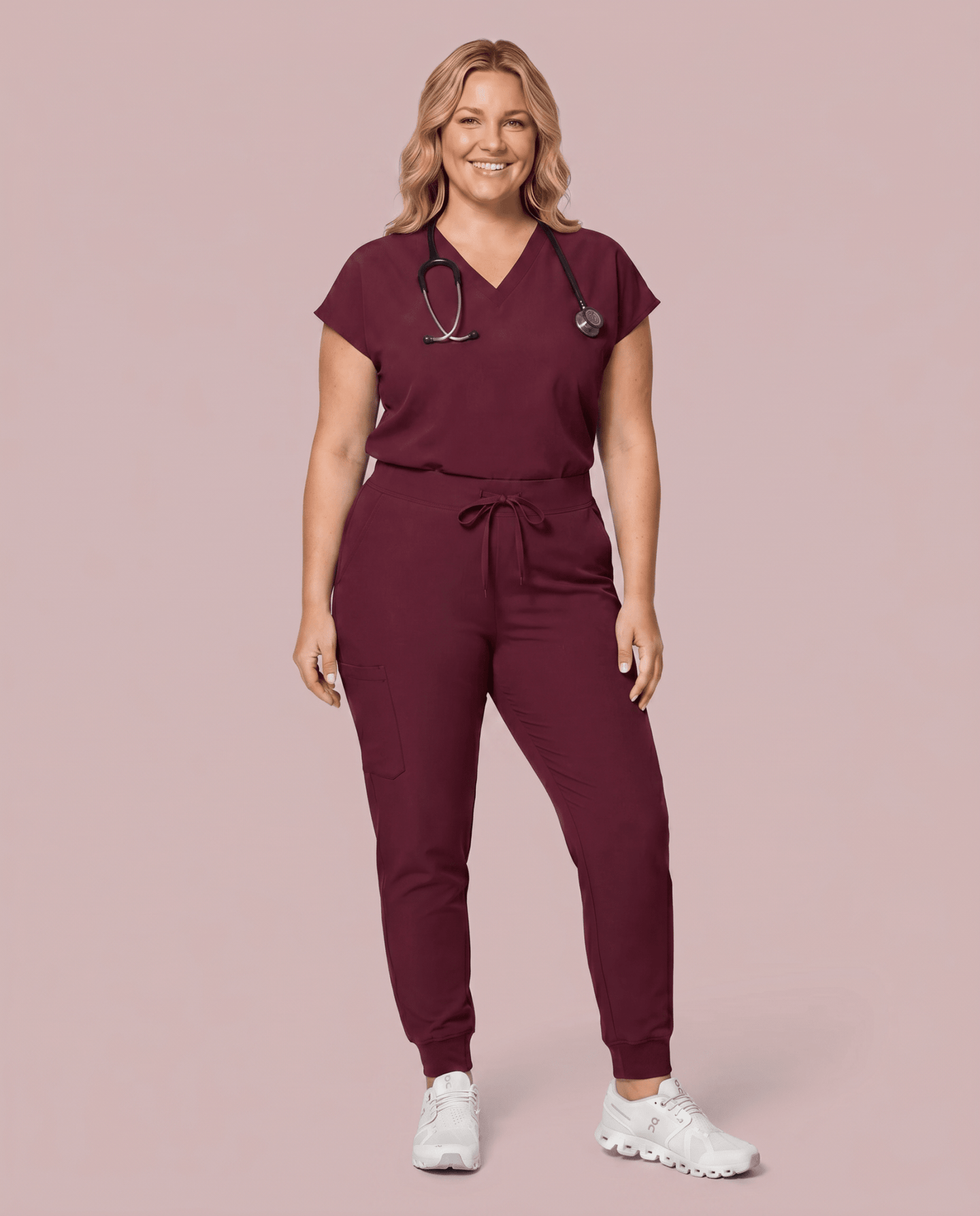 Women's High Waisted Jogger Pant Burgundy - Scrubloop