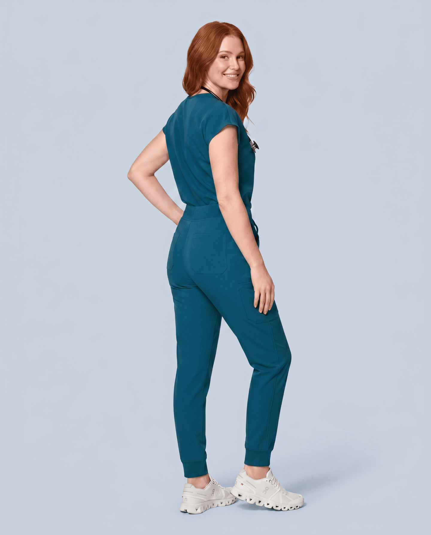 Women's High Waisted Jogger Pant Caribbean Blue - Scrubloop