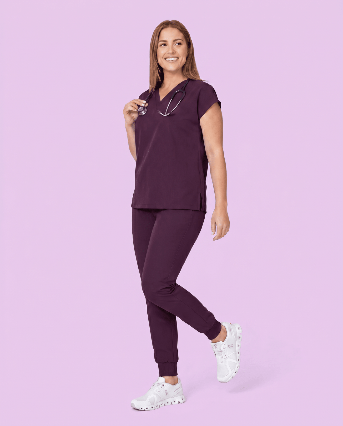 Women's High Waisted Jogger Pant Deep Eggplant - Scrubloop