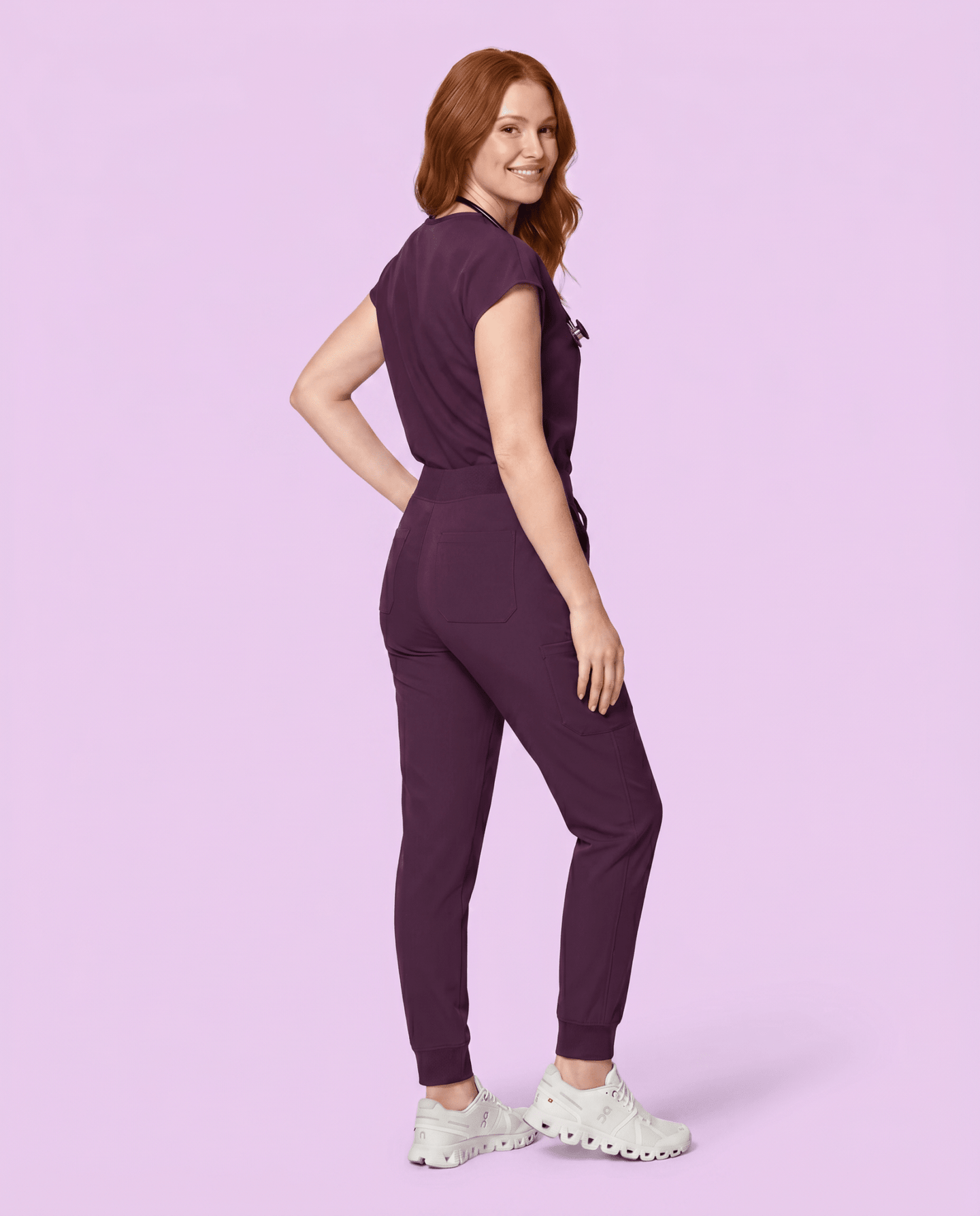 Women's High Waisted Jogger Pant Deep Eggplant - Scrubloop