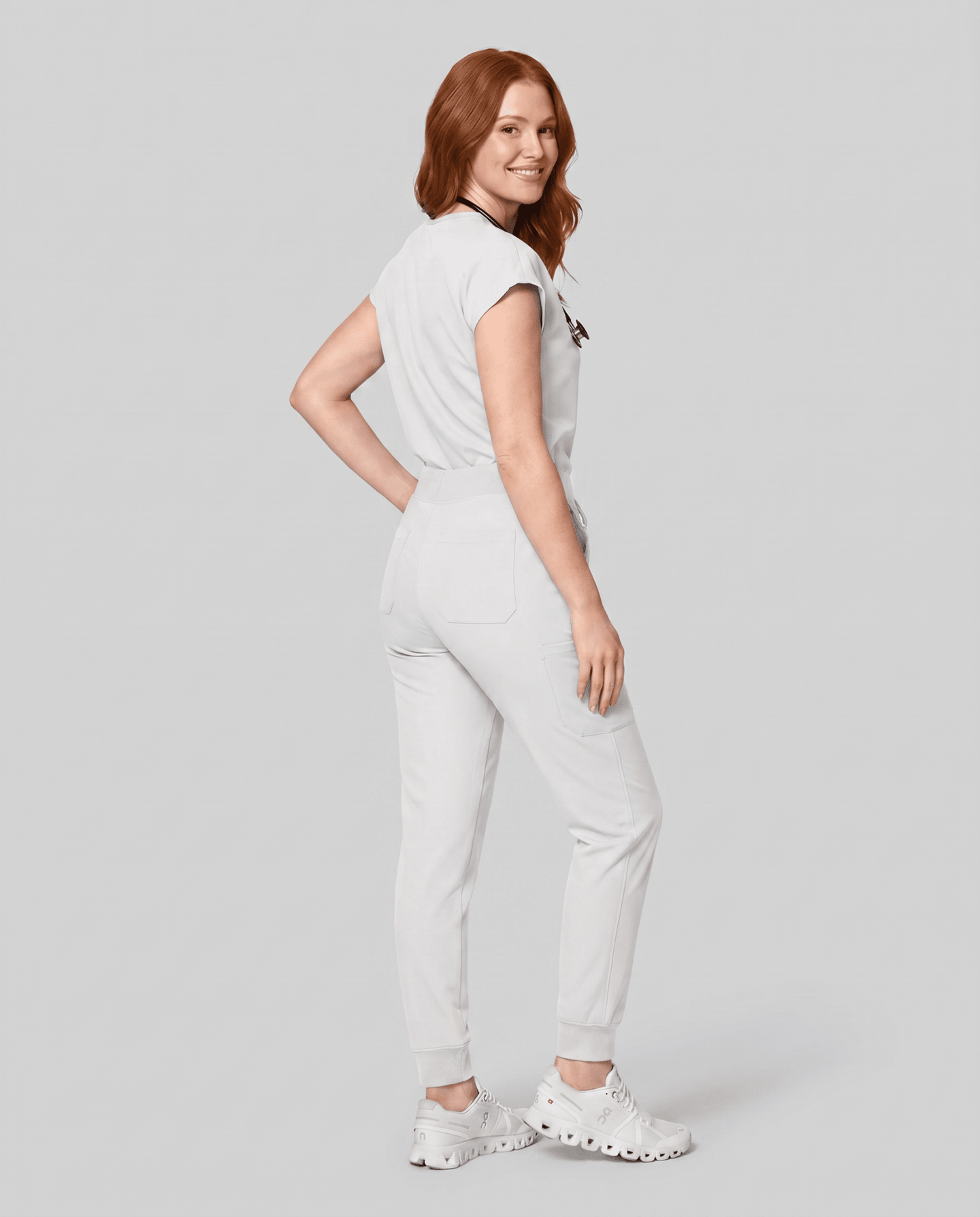 Women's High Waisted Jogger Pant White - Scrubloop
