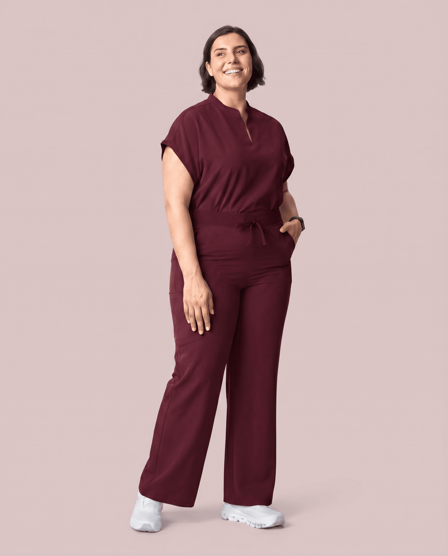 Women's High Waisted Wide Leg Pant Burgundy - Scrubloop