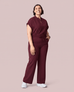 Women's High Waisted Wide Leg Pant Burgundy - Scrubloop