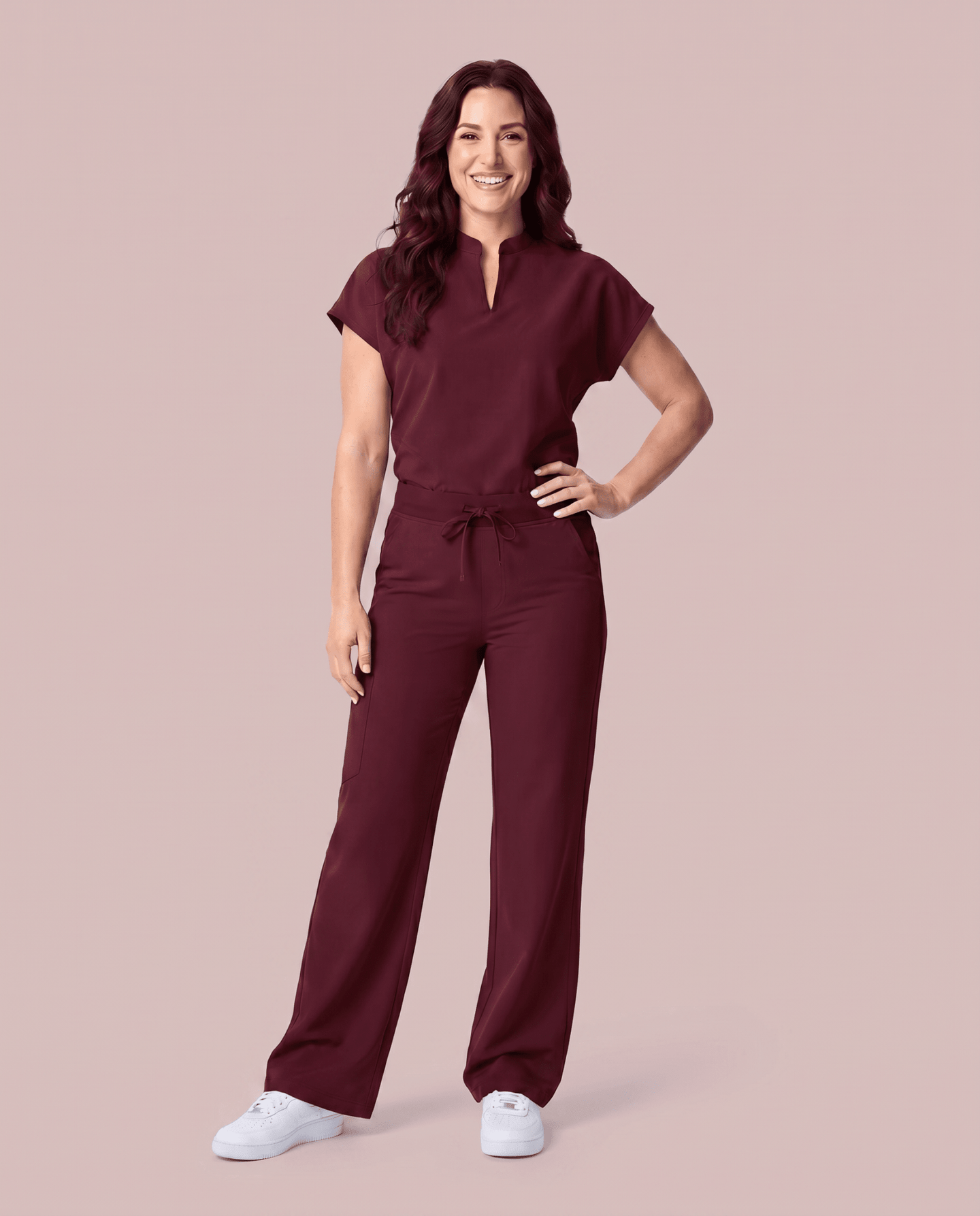 Women's High Waisted Wide Leg Pant Burgundy - Scrubloop