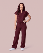 Women's High Waisted Wide Leg Pant Burgundy - Scrubloop