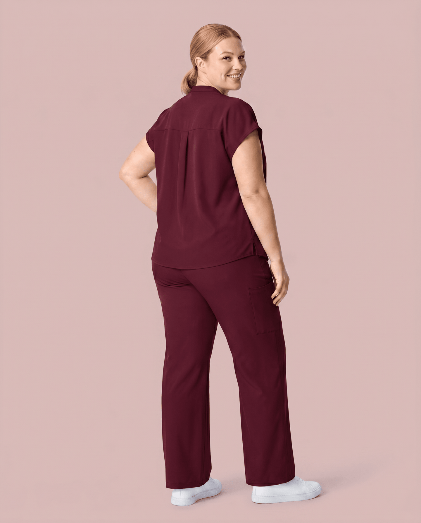Women's High Waisted Wide Leg Pant Burgundy - Scrubloop