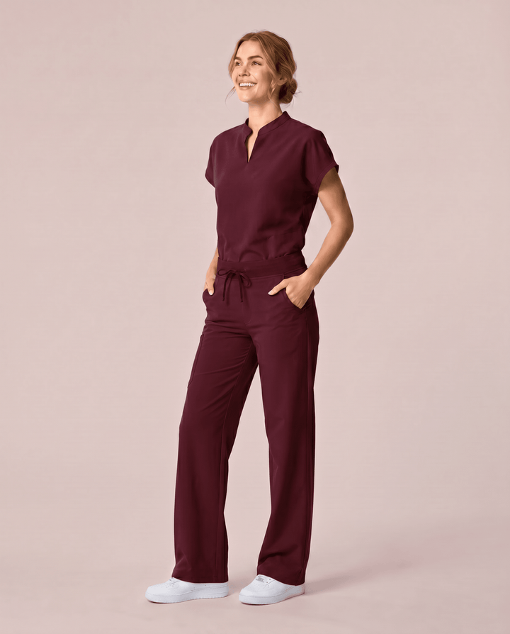 Women's High Waisted Wide Leg Pant Burgundy