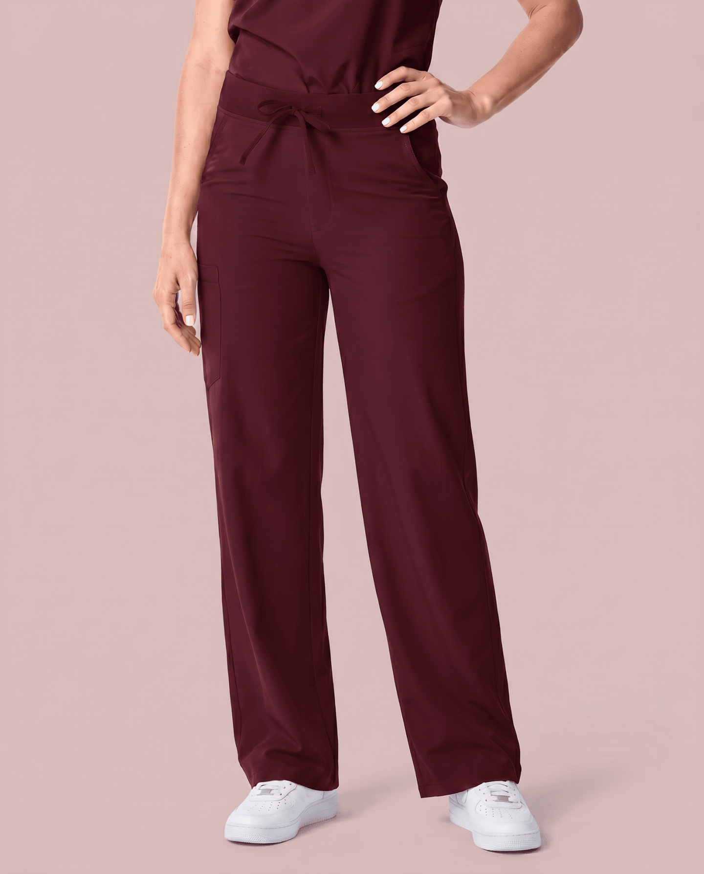 Women's High Waisted Wide Leg Pant Burgundy - Scrubloop
