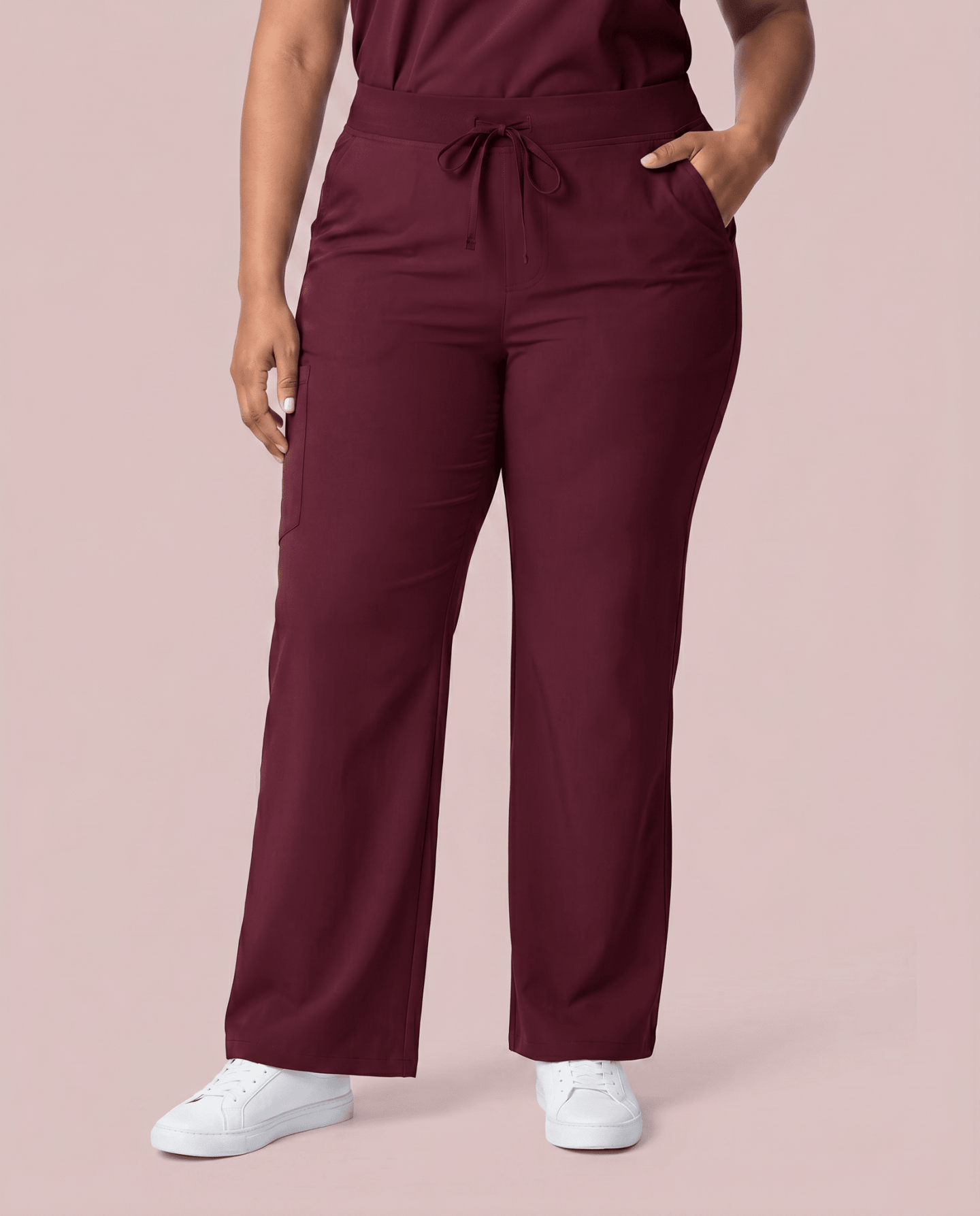 Women's High Waisted Wide Leg Pant Burgundy - Scrubloop