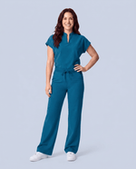 Women's High Waisted Wide Leg Pant Caribbean Blue - Scrubloop