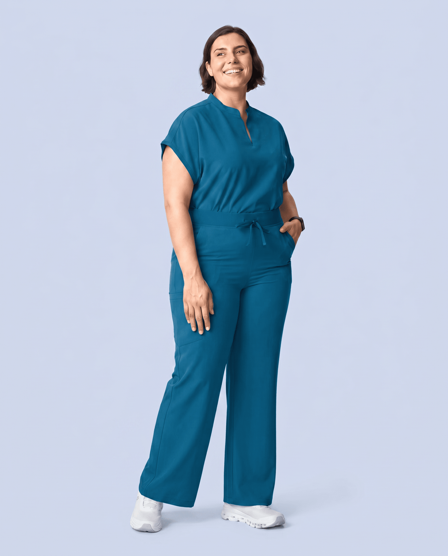 Women's High Waisted Wide Leg Pant Caribbean Blue - Scrubloop