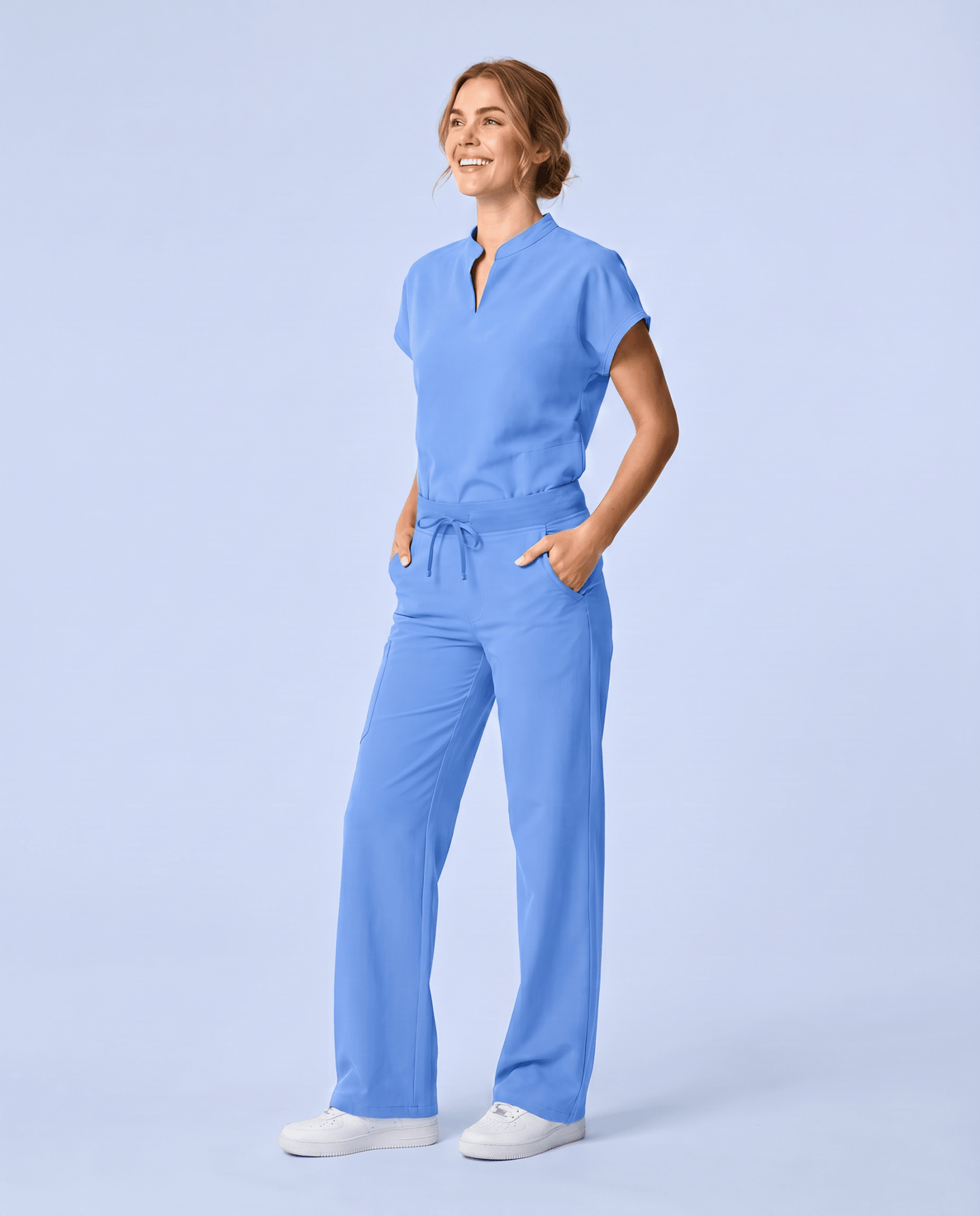 Women's High Waisted Wide Leg Pant Ceil Blue - Scrubloop